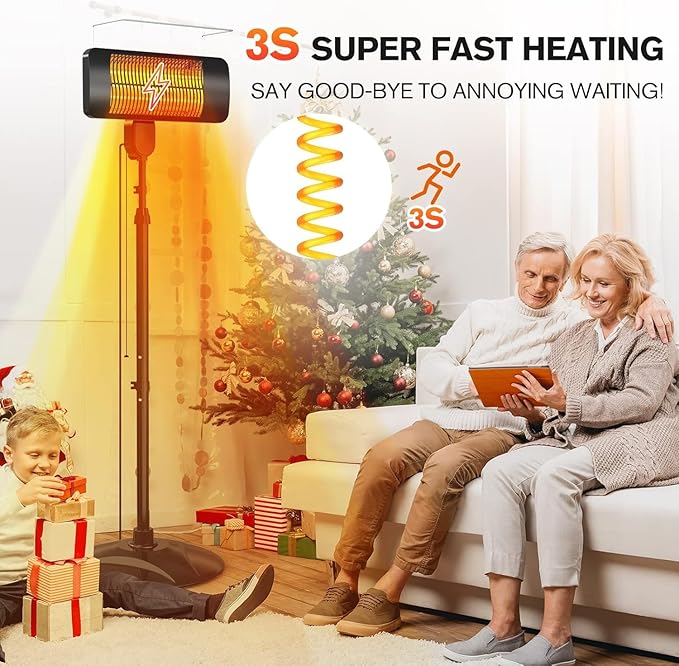 Outdoor Heaters for Patio, 1500W, 3 Heat Modes & 12H Timer, IP54 Waterproof Electric Heater with Adjustable Height, Tip-Over Protection, 78" Portable Infrared Heater for Indoor Outdoor use, Matte