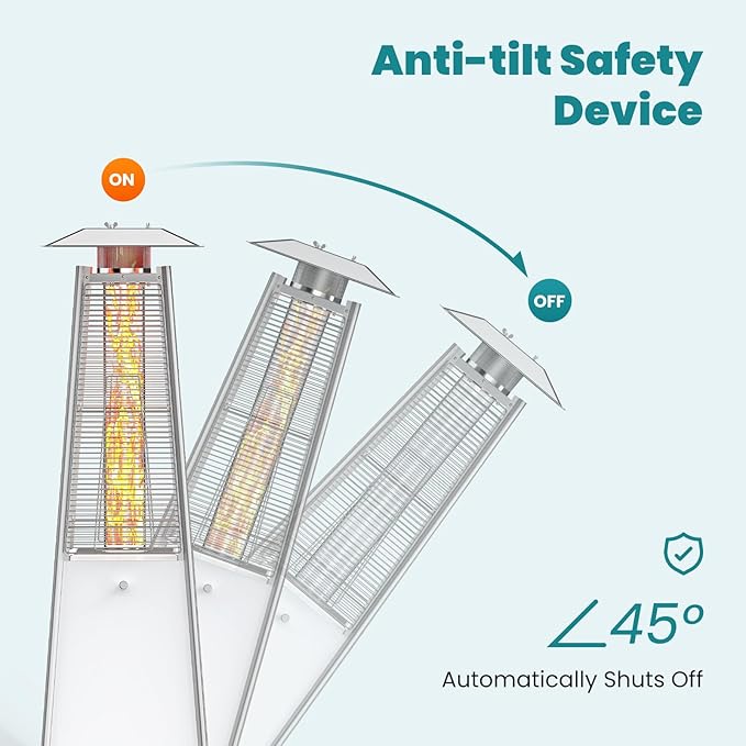 OLIXIS LED Pyramid Patio Heater, 48000 BTU Outdoor Heater with Wheels and Ignition, LED Propane Patio Heater for Home, Backyard, Garden,Deck and Patio
