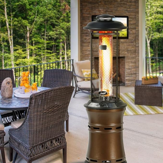 BALI OUTDOORS Gas Patio Heater - Floor-Standing Outdoor Commercial Heater, Round Dancing Flame, Wheels, Glass Tube, Suitable For Balcony, Veranda, BBQ Party