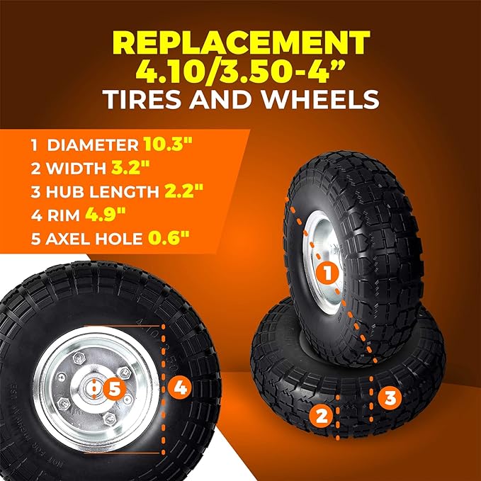 AR-PRO (2-Pack) 10-Inch Solid Rubber Tire Wheels - Replacement 4.10/3.50-4" Flat Free Tire with 5/8" Bearings, 2.2" Offset Hub - Compatible with Hand Truck, Wheelbarrow, Dolly, Gorilla Carts - Image 2