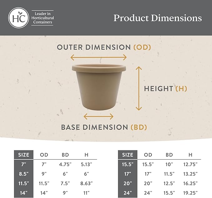 The HC Companies 24 Inch Classic Round Planter Pots with Drainage, Rolled Rim Plastic Planters for Indoor & Outdoor Plants, 2-Pack Decorative Flower Pots for Garden, Office & Home Decor, Clay