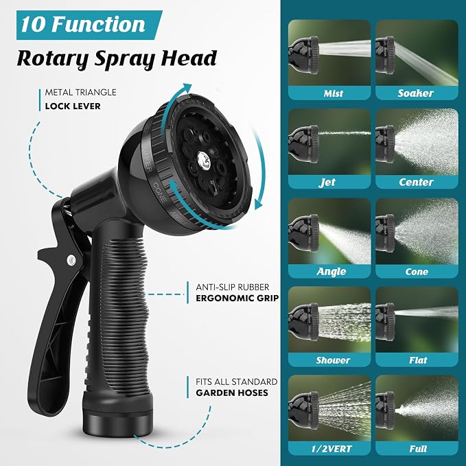 Itsonestep Garden Hose 100ft, 3/4" GHT Non-Expanding Water Hose Lightweight, Flexible Garden Hose with 10 Function Nozzle, Kink-Free, Sturdy, High-Pressure, Abrasion Resistant Hoses for Yard, Garden - Image 6