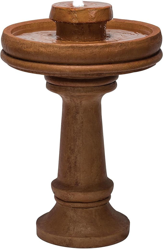 Alpine Corporation TZL202 Outdoor Floor Vintage Pedestal Water Fountain with Bird Bath and LED Lights, 29", Brown