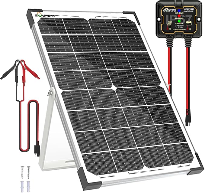 SOLPERK 30W Solar Battery Charger Solar Battery Maintainer + Upgrade 10A MPPT Charge Controller + Adjustable Mount Bracket for Car RV Boat Motorcycle，12V Waterproof Solar Panel Kit Trickle Charging by SOLPERK-WeNeverStop
