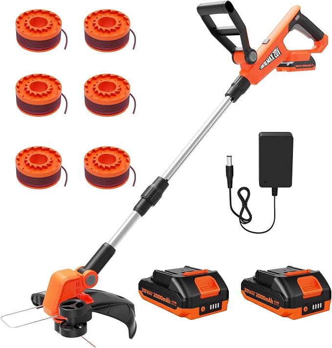 VARSK 12 Inch 20V Cordless Weed Wacker with Automatic Line Feed, 2 in 1 String Trimmer and Edger, Includes 2 X 2.0Ah Batteries/1 X Charger/6 X Replacement Spools, Weed Eater for Lawn, Garden, etc by VARSK
