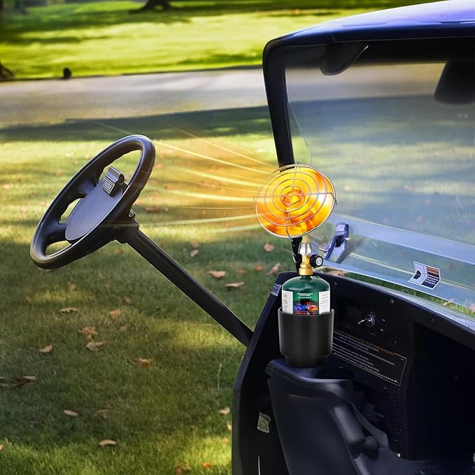 Golf Cart Heater, Portable Propane Heater with Foldable Base, Golf Cart Accessories, Safe 2-in-1 Outdoor Patio Heaters with Golf Cart Cup Holder, Gas Tank Cordless Heaters for Tent Camping Fishing