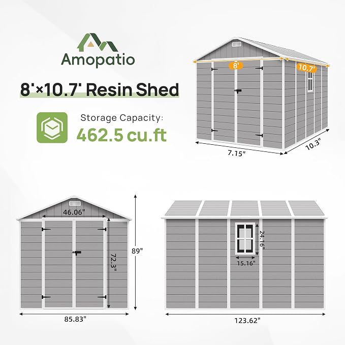 Amopatio Outdoor Storage Shed with Floor, 8x10 FT Lockable Plastic Tool Shed with Ventilation, Waterproof Resin Garden Sheds for Backyard, Patio, Lawn and Bike Grey - Image 2