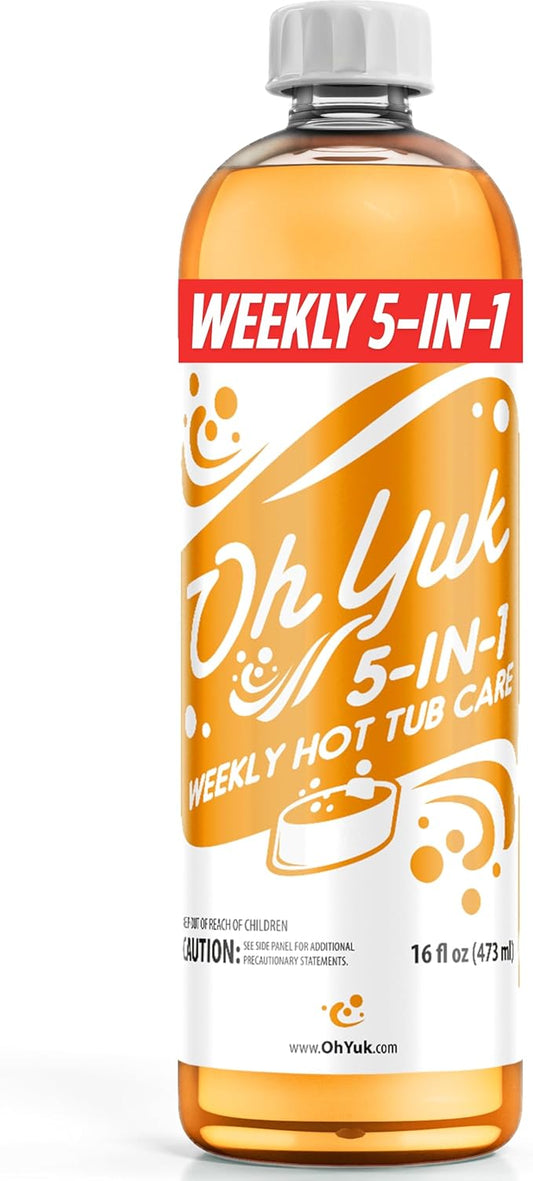 Oh Yuk 5-in-1 Weekly Hot Tub Chemicals – Hot tub Clarifier, Cleaner, Conditioner – Helps Control Water Balance & Combat Buildup – Spa Care Chemicals for All Types Including Inflatable & Portable by OhYuk