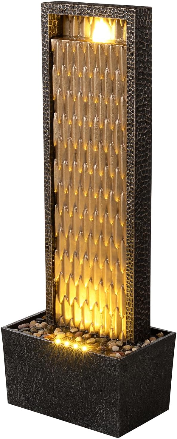 Kalona Outdoor Waterfall Fountain, Large Outdoor Water Fountain for Garden & Patio, 35.8" Tall Resin Waterfall Feature with LED Lights