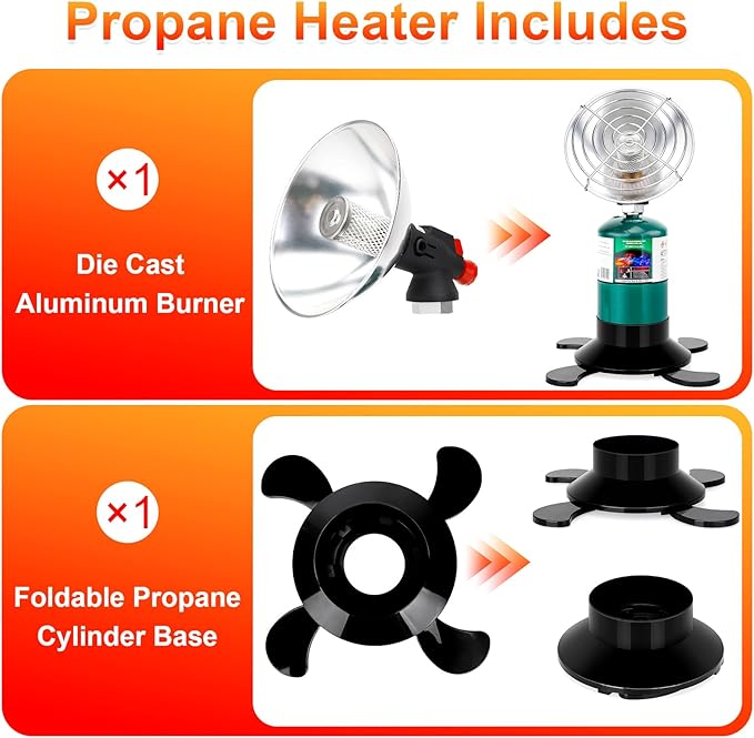 Portable Propane Heater for Camping, Outdoor Space Tent Heater, Cordless Patio Heaters with Self Igniter, Control Valve, Foldable Gas Tank Holder, Ideal Garage Hiking Ice Fishing Hunting Buddy