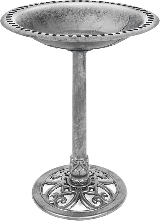 Best Choice Products 28in Pedestal Bird Bath, Vintage Outdoor Resin Accent Decoration w/Fleur-de-Lis Accents - Stone