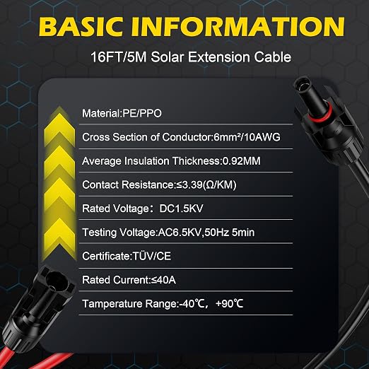 16Ft SolarCable SolarExtension Cable,10AWGSolar Panel ExtensionCable with Female and Male Connectors,Waterproof SolarExtension Cable Kit - Image 3