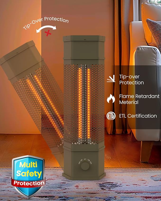 Electric Patio Heater Outdoor Indoor Use, 360°All-round Heating, 1500W Infrared Tower Heater, Tip-Over & Overheat Protection Portable Space Heater for Large Room, Backyard, Home