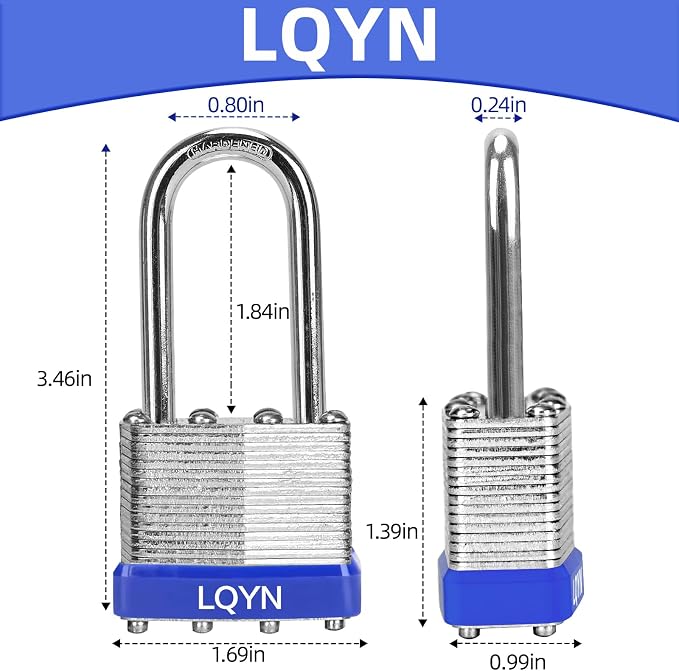 Padlocks with Same Key, LQYN 24 Pcs Laminated Keyed Padlock (1-9/16", 40mm), Keyed Alike Locks, Long Shackle, for Storage Locker, Hasp Latch, Toolbox, Sheds - Image 5
