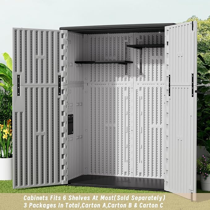 KINYING Outdoor Vertical Storage Shed,57 Cu.ft Outdoor Storage Cabinet Waterproof,Resin Sheds & Outdoor Storage Clearance for Garden,Patio,Backyard,Lockable (Grey) - Image 8