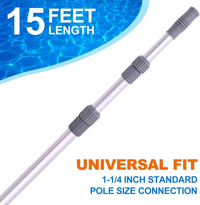 Sepetrel Pool Pole - Professional 15 Foot Telescoping Swimming Pool Cleaning Poles,Adjustable Telescopic Pole,for Skimmer Net,Brush,Vacuum Head - Image 4
