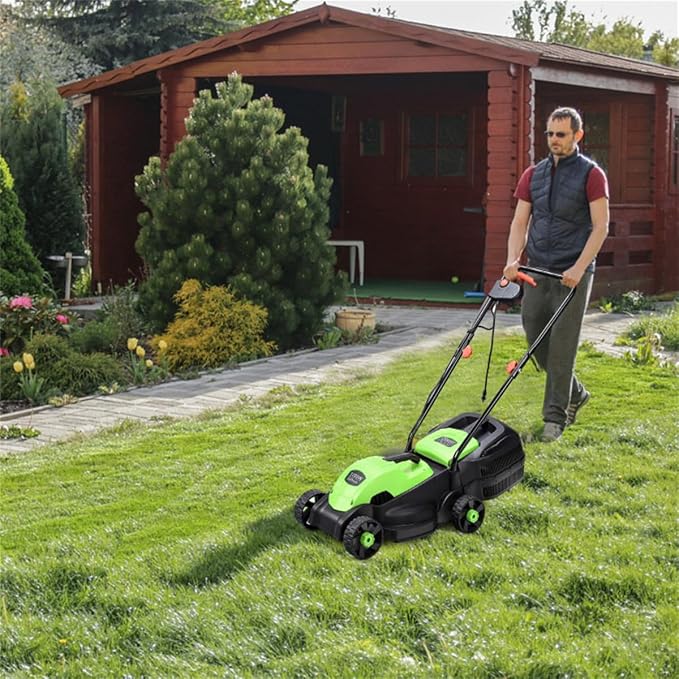 13-Inch Electric Lawn Mower 8 Gal Grass Collection Box 3 Adjustable Cutting Heights Lightweight 15.5LBS Push Mower for Garden (Green) - Image 4