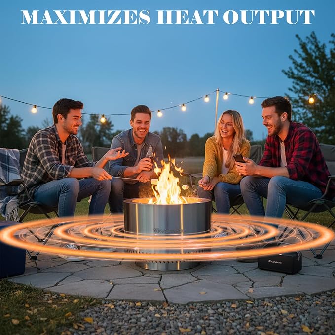 19.5 Inch Smokeless Fire Pit, VivaGarden Outdoor Wood Burning Fire Pit with Carry Bag, Stainless Steel Firepit for Camping, Backyard, Patio, Bonfire & Garden Gatherings (Silver) - Image 4
