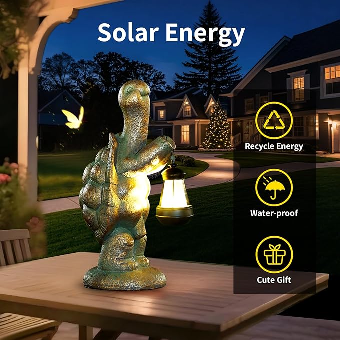 Solar Turtle Outdoor Large Garden Decor Statues 17in Tortoise Light Lantern for Yard,Patio,Balcony,Housewarming Birthday Gifts Mom Grandma Women