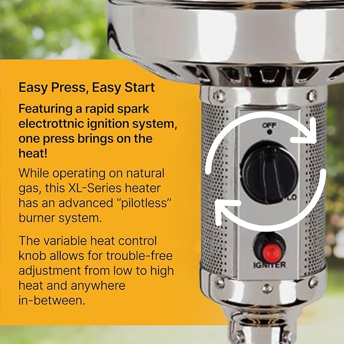 Outdoor Natural Gas Patio Heater, 45,000 BTU, XL-Series, Anti-Tilt Safety Shut-Off, Portable Heater, Includes Drink Table & Wheels, Residential & Commercial Matte Mocha 89" Tall