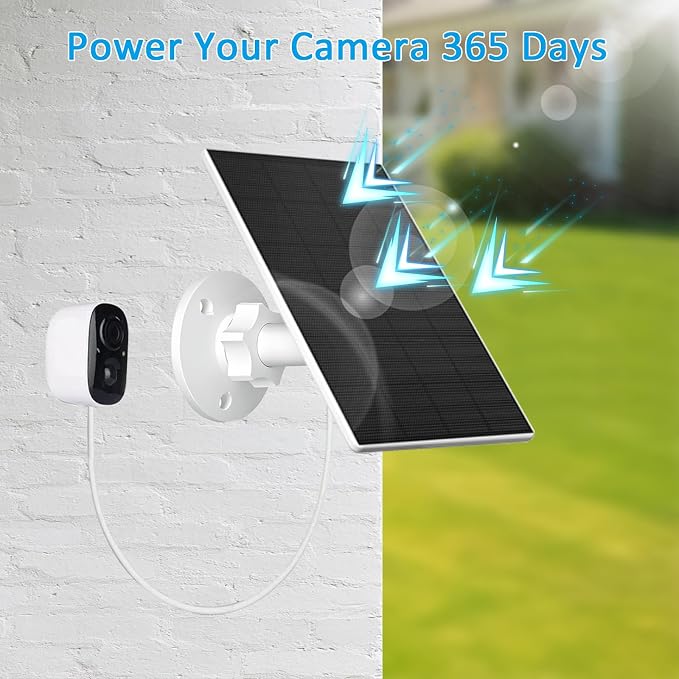 2W Solar Panel for Security Camera Outdoor, USB/USB-C Charger with IP65 Waterproof, 360° Adjustable Mount & 7.2ft Cable, Compatible with Rechargeable Battery Cameras (2 Pack, White) - Image 3