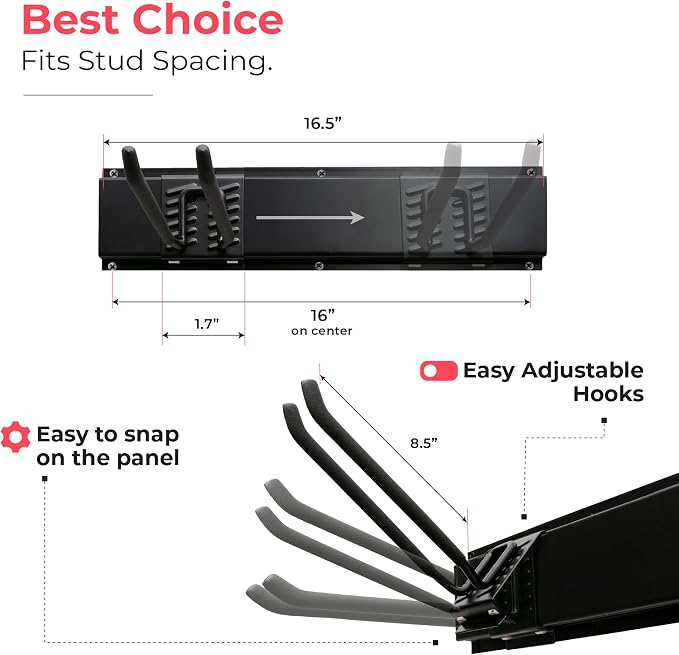 TIDYME Garage Tool Organizer Wall Mount - 48 inches - Sturdy Storage Rack with Adjustable Hooks, Anti-Rust - Easy Installation, 300lbs Capacity - Garden Tool Organizer (03 Racks & 06 Hooks) - Image 8