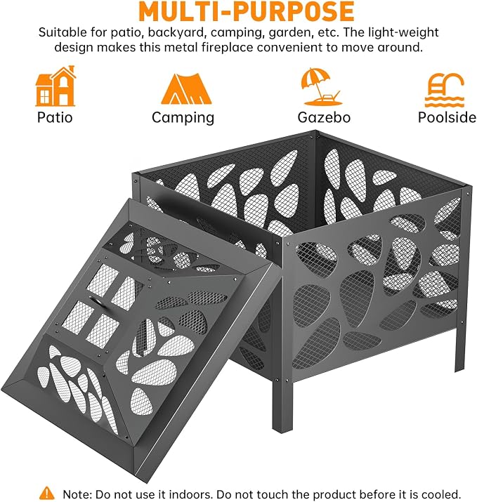15.7 inch Small Fire Pit for Outside, Outdoor Wood Burning Fire Pit, with Anti-Spark Mesh Guard, Small Bonfire Pit,Firepit Bowl for Patio Camping Backyard Deck Picnic Porch - Image 7