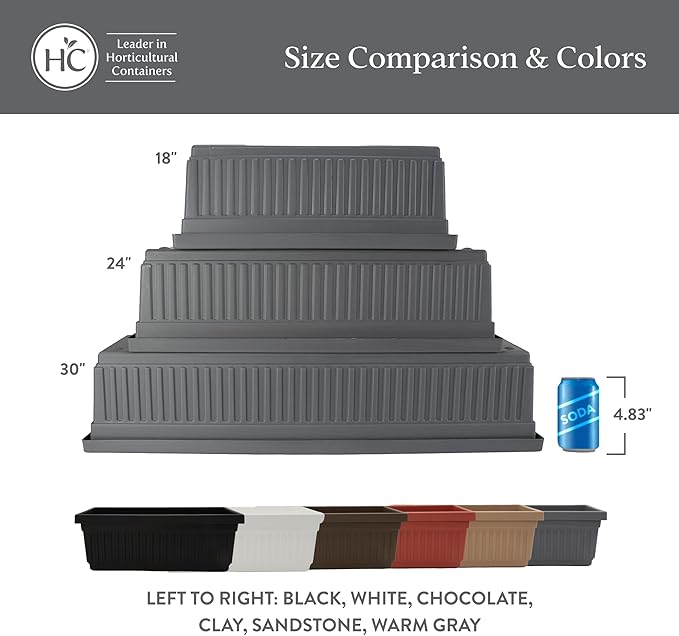 The HC Companies 24 Inch Venetian Window Planter Box with Drainage Plug, Lightweight UV-Resistant Plastic Indoor & Outdoor Planters, 2-Pack Flower Box for Garden & Home Decor, Black