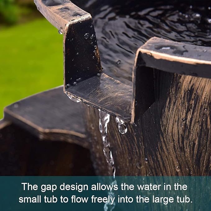 Squareful 2-Tier Outdoor Water Fountain, Rustic Patio Decor w/Hand Pump, Pump Barrel Fountain for Garden, Backyard, Patio