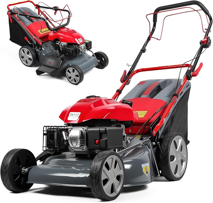 173cc Gas Powered Self Propelled Lawn Mower[Foldable] - Easy to Start, 3 in 1 Multi Functional Gas Push Lawnmower with 60L Grass Tank for Yard Garden, Self-Propelled Rear Wheel System, 20 Inch Red by Smalibal