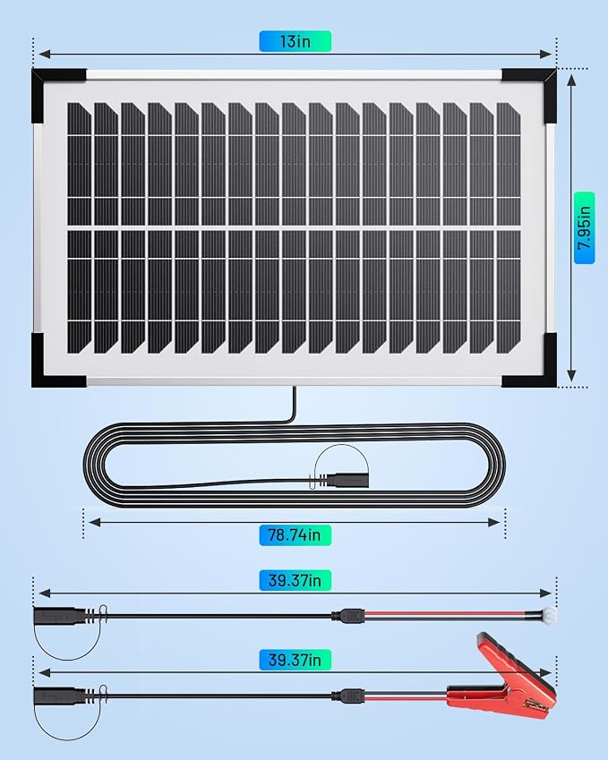 7.5W Solar Battery Maintainer & Trickle Charger, 12V Waterproof Panel with IP68 Smart Controller, Overcharge & Reverse Protection for Car, Automobile, Boat, RV, Motorcycle, Marine, Trailer - Image 9