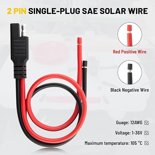 Oyviny 5PCS SAE Connector 12AWG 1 Feet SAE Extension Cable for Solar Panel Motorcycles Cars Charger Trolling Motor 2 Pin Single Plug Quick Connector Disconnect Connector - Image 3