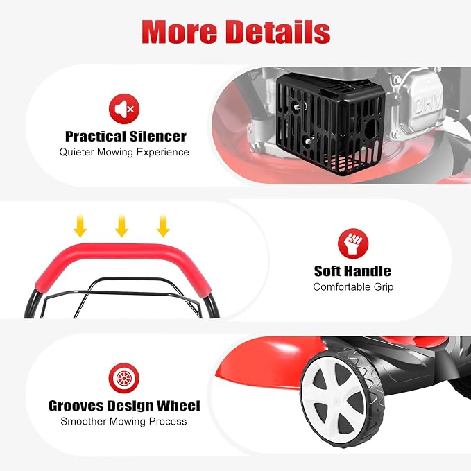 20Inch Self Propelled Mower 4KW 140CC 4-Stroke Engine, Gas Push Lawn Mower, 3-in-1 Lawn Mower with 16 gal Capacity Grass Bag & 8 Position Height Adjustable for Lawn Weeding - Image 7