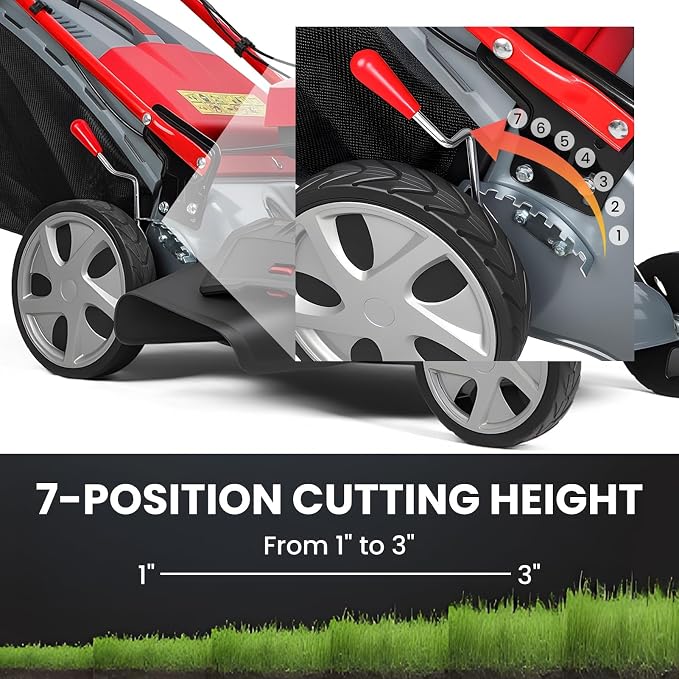 173cc Gas Powered Self Propelled Lawn Mower[Foldable] - Easy to Start, 3 in 1 Multi Functional Gas Push Lawnmower with 60L Grass Tank for Yard Garden, Self-Propelled Rear Wheel System, 20 Inch Red - Image 6