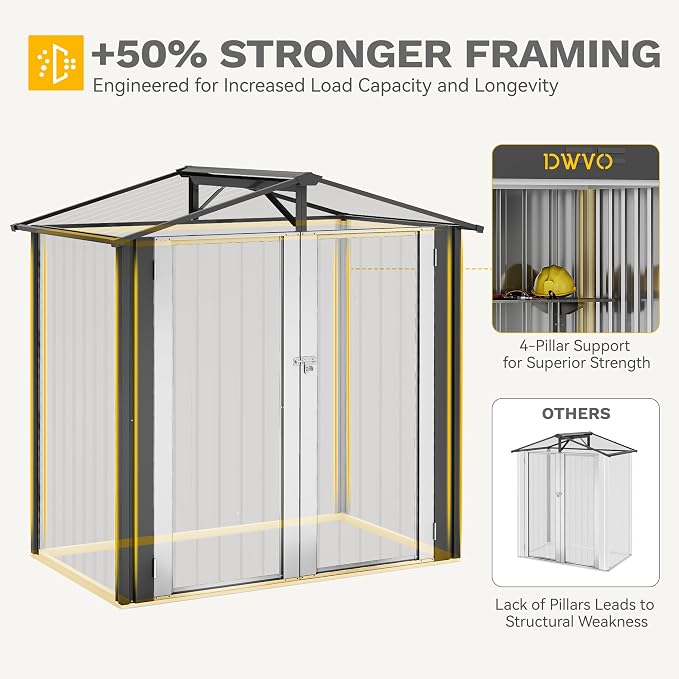 DWVO 6x4ft Outdoor Storage Shed, Weatherproof Tool Shed w/Locking Entry & Ventilation for Grass Cutter, Bike, Equipment, Courtyard, Garden (Dark Gray) - Image 7