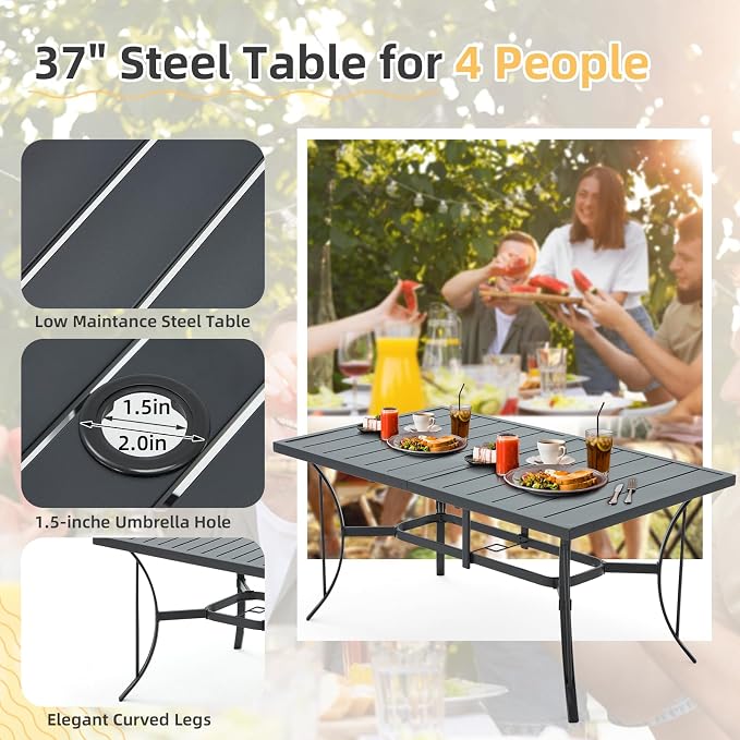 BUPPLEE Outdoor Patio Dining Set with 6 Swivel Chairs, Metal Table with Umbrella Hole, 7-Piece Patio Table and Chairs for Backyard, Poolside, Balcony and Garden (Brown) - Image 6