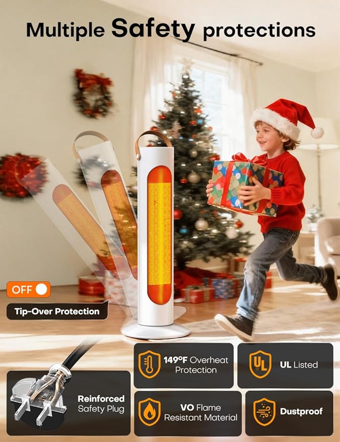Outdoor Heaters for Patio w/4 Modes, 350Sq.ft 1S Heating, 1500W PTC Ceramic Electric Patio Heater for Outdoor Use, Overheating & Tip-Over Protection, Space Heaters for Indoor Use Large Room
