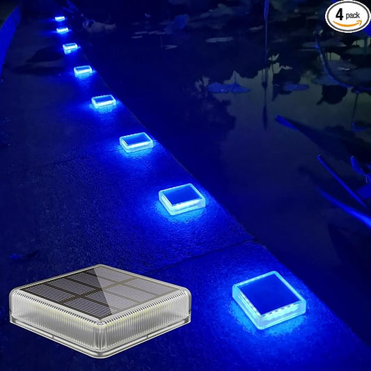 Lacasa Solar Deck Lights, 4 Pack 30LM LED Dock Lights Blue Light, Outdoor Solar Powered Step Lights Light up All Night IP68 Waterproof Auto ON/Off for Garden Stairs Driveway Pathway Lighting