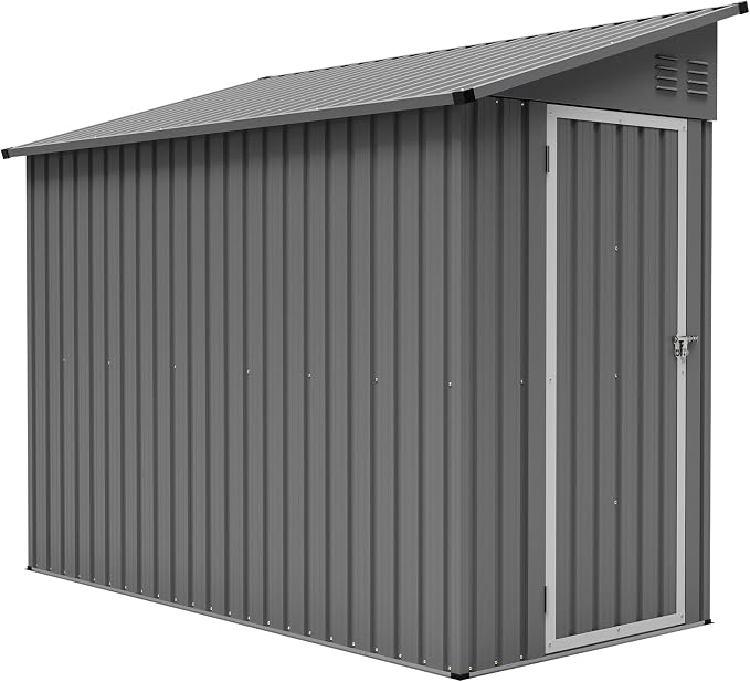 YOPTO 4×8 FT Lean to Metal Shed,Outdoor Heavy-Duty Storage Shed with Floor Base,All Weather Waterproof Garden Tool House W/Lockable Door&2 Air Vents,Reversible Door Design,for Backyard,Patio,Lawn,Gray - Image 18