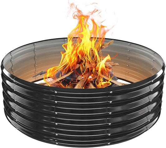 YSEJOMP 48 Inch Round Galvanized Fire Pit Ring/Fire Ring - Foldable and Perfect for Outdoor Gatherings and Campfires in The Yard/Garden/Park/Beach (Black+Gray, 4 FT Diameter+1.5 FT Tall) by YSEJOMP