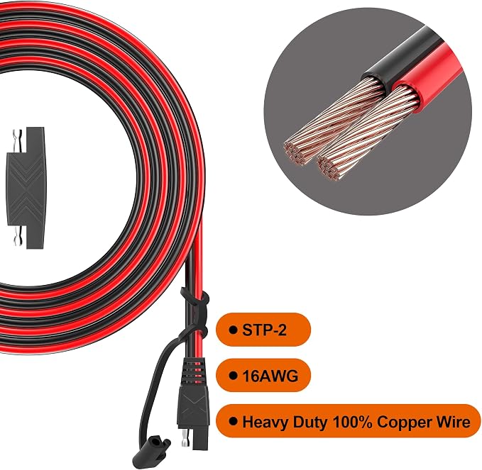 OYMSAE 12Feet SAE to SAE Extension Cable Quick Disconnect Connector 16AWG, for Automotive Solar Panel Extension Cable Plug(12FT(16AWG)) Pack of 4 - Image 4