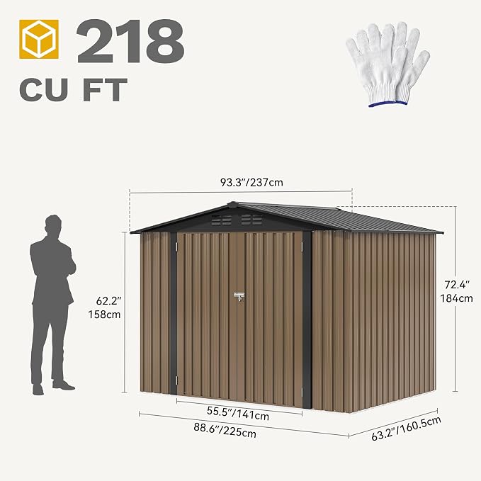 DWVO 8'x6' Large Metal Outdoor Storage Shed, Heavy Duty Tool Storage Sheds for Backyard Patio Lawn - Ideal for Bicycles, Garden Tools, and Lawn Equipment, Easy-to-Assemble, Brown - Image 8