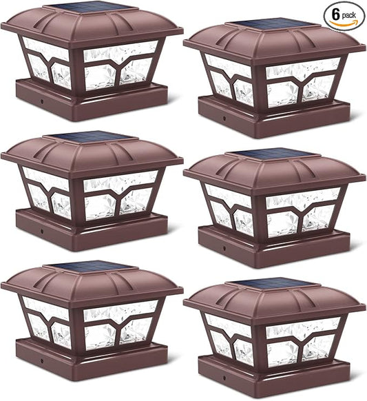 SIEDiNLAR Solar Post Cap Lights Outdoor 2 Color Modes 8 LEDs for 4x4 5x5 6x6 Posts Fence Deck Patio Decoration Warm White & Cool White Lighting Brown (6 Pack) by Siedinlar