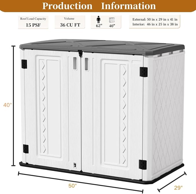 ZZM 4x3FT Heavy-Duty Outdoor Storage Shed | 34 Cu.Ft Waterproof Resin Cabinet with Double-Wall | UV-Resistant & Lockable for Garden Tools, Bikes, Patio Furniture (Wood Grain Texture) - Image 4