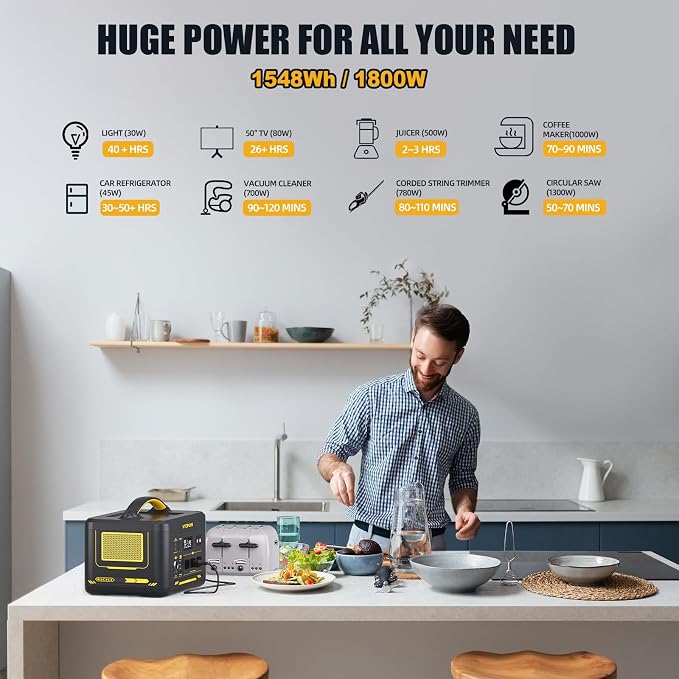Vtoman 3096Wh Solar Generator with Extra Battery Included, 1800W (Peak 3600W) LiFePO4 Battery Power Station for Power Outages, RV, Camping, Emergencies - Image 7