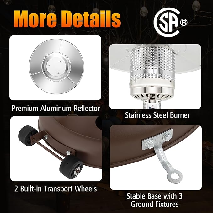 Giantex 50,000 BTU Propane Outdoor Heater, Patio Heater w/Round Table Design, Stainless Steel Burner, Tip-Over & Flame-Out Protection, Propane Heater w/Wheels for Backyard, Garden, Commercial (Bronze)