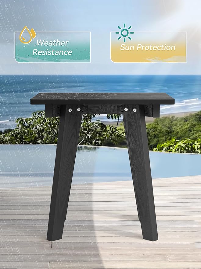 Outdoor Side Table Set of 2, HDPE Weather Resistant Small Patio Table for Porch and Balcony, 200 LBS Capacity Heavy Duty Small Outdoor Table for Backyard and Pool, Easy Maintenance, Black - Image 4