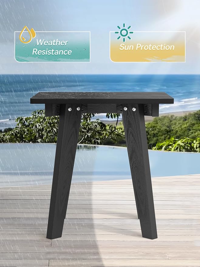 Outdoor Side Table, HDPE Weather Resistant Small Patio Table for Porch and Balcony, 200 LBS Capacity Heavy Duty Small Outdoor Table for Backyard and Pool, Easy Maintenance, Black - Image 4