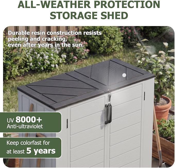 Aoxun 41 Cu Ft Outdoor Storage, Waterproof Vertical Resin Shed Outdoor Storage Cabinet for Garbage Bin, Generators & Yard Gear (White) - Image 2