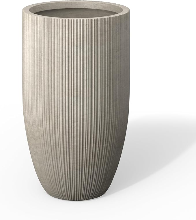 Kante 24 Inch Tall Round Concrete Planter, Large Plant Pots with Drainage Hole for Indoor Outdoor Plants, Modern Decor for Garden, Home, Patio, Porch, Weathered Concrete